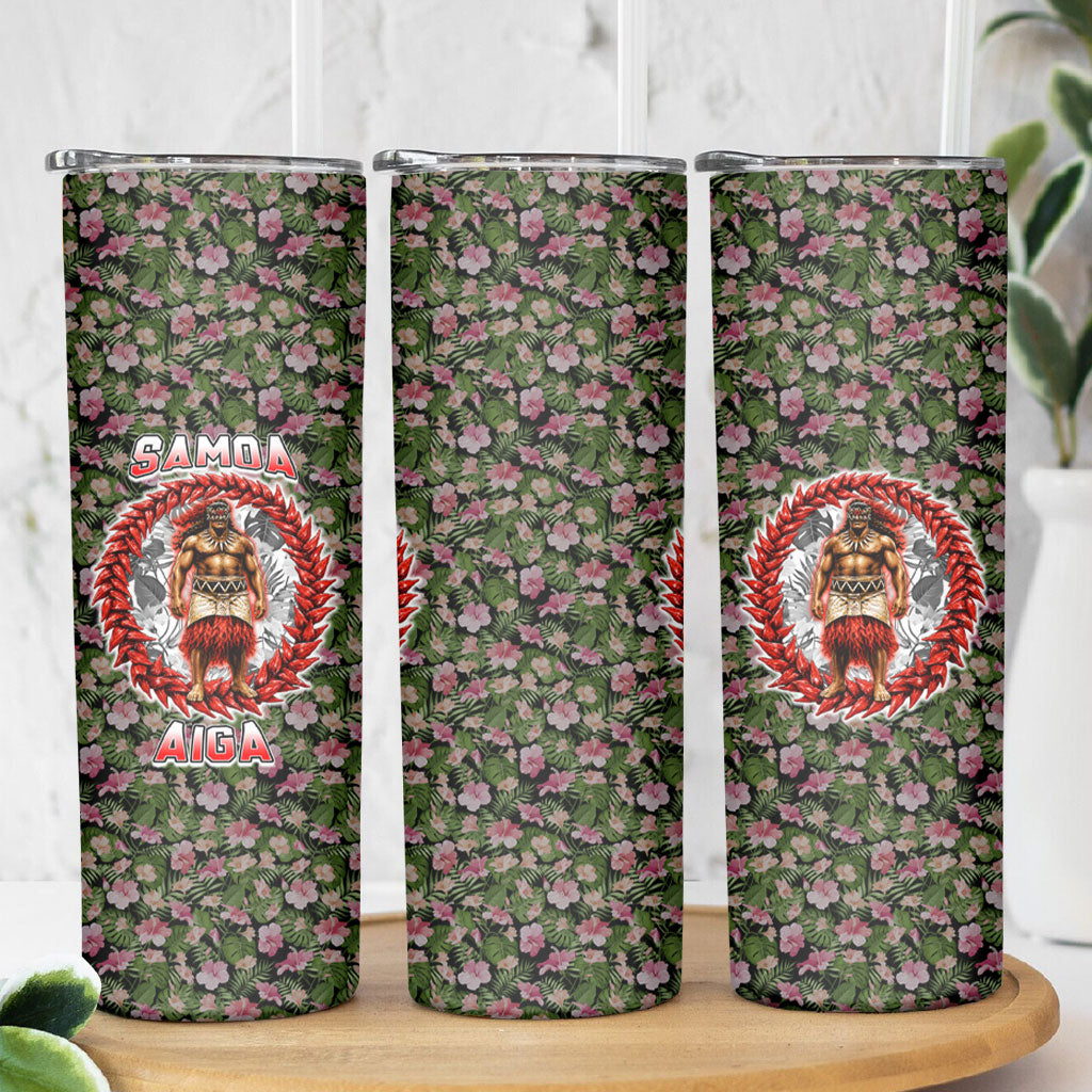 Samoa Aiga Polynesian Skinny Tumbler Tropical Floral Hibiscus Pattern Island Heritage