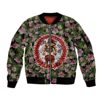 Samoa Aiga Polynesian Sleeve Zip Bomber Jacket Tropical Floral Hibiscus Pattern Island Heritage