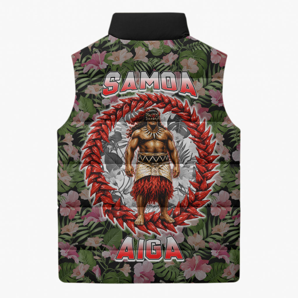 Samoa Aiga Polynesian Sleeveless Puffer Jacket Tropical Floral Hibiscus Pattern Island Heritage