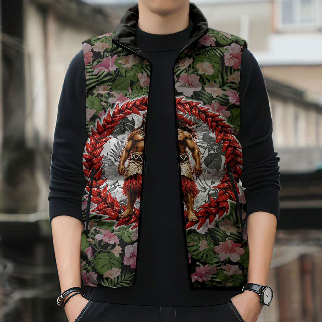 Samoa Aiga Polynesian Sleeveless Puffer Jacket Tropical Floral Hibiscus Pattern Island Heritage