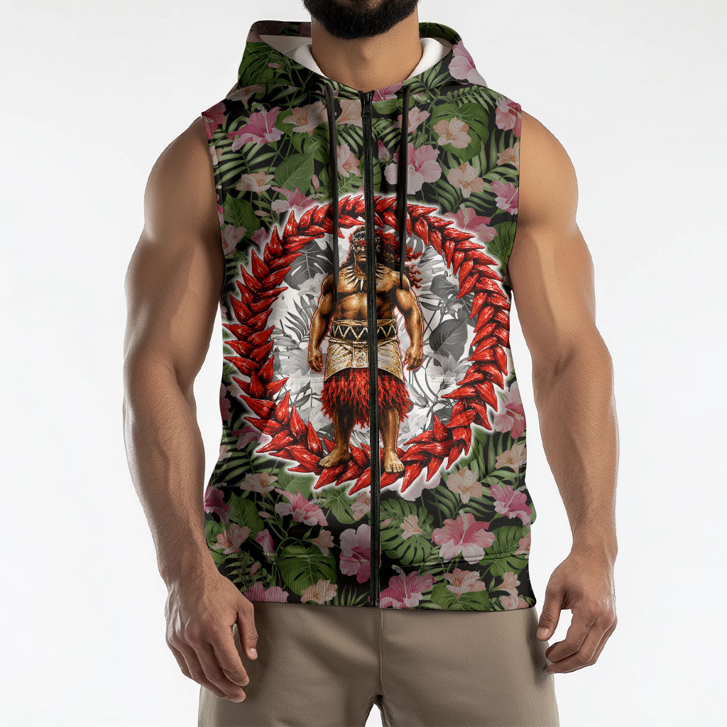 Samoa Aiga Polynesian Sleeveless Zip Hoodie Tropical Floral Hibiscus Pattern Island Heritage