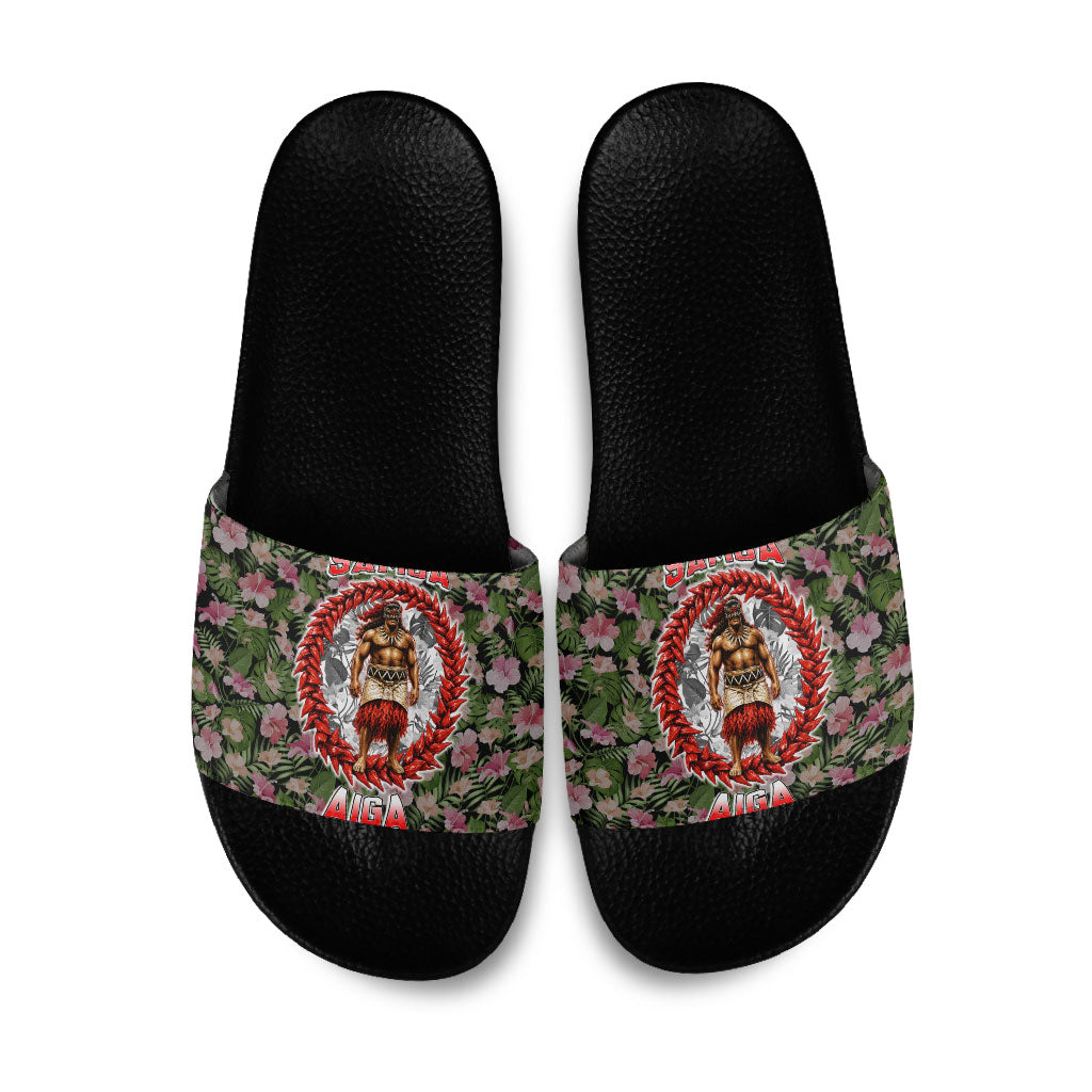 Samoa Aiga Polynesian Slide Sandals Tropical Floral Hibiscus Pattern Island Heritage