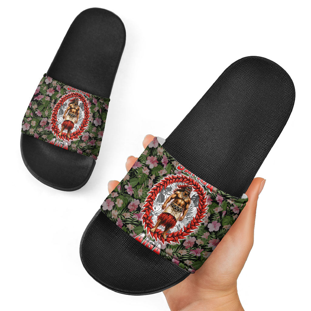 Samoa Aiga Polynesian Slide Sandals Tropical Floral Hibiscus Pattern Island Heritage
