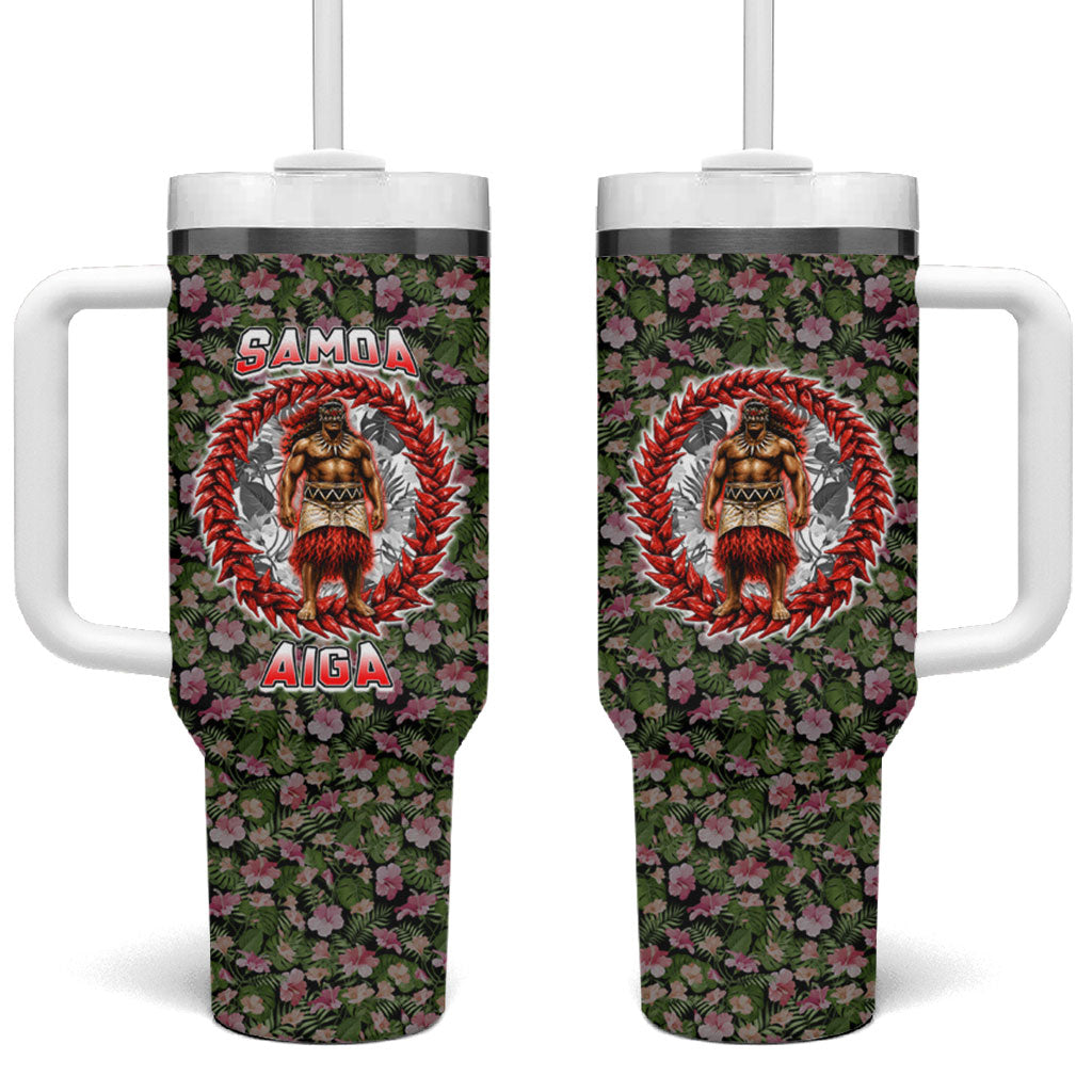 Samoa Aiga Polynesian Tumbler With Handle Tropical Floral Hibiscus Pattern Island Heritage