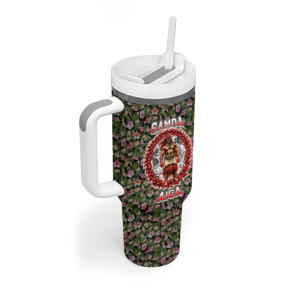 Samoa Aiga Polynesian Tumbler With Handle Tropical Floral Hibiscus Pattern Island Heritage