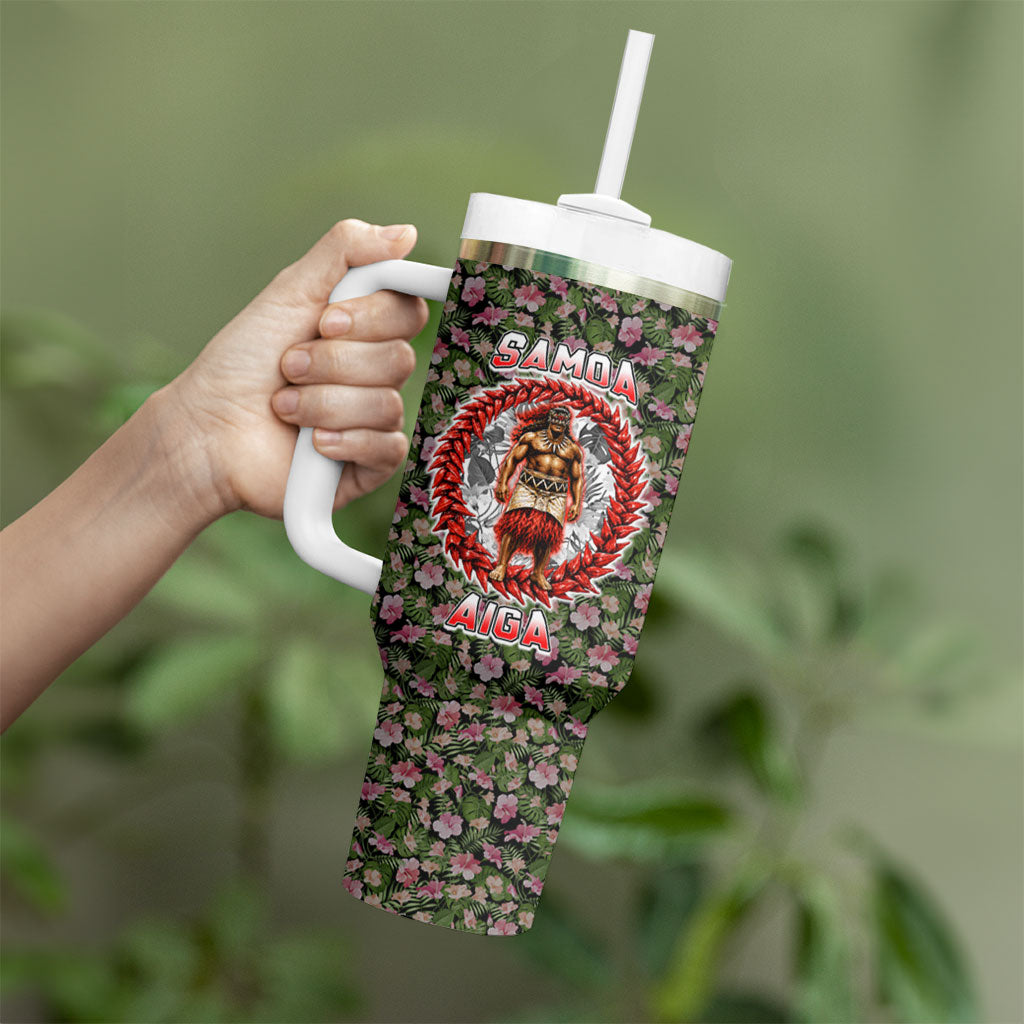 Samoa Aiga Polynesian Tumbler With Handle Tropical Floral Hibiscus Pattern Island Heritage