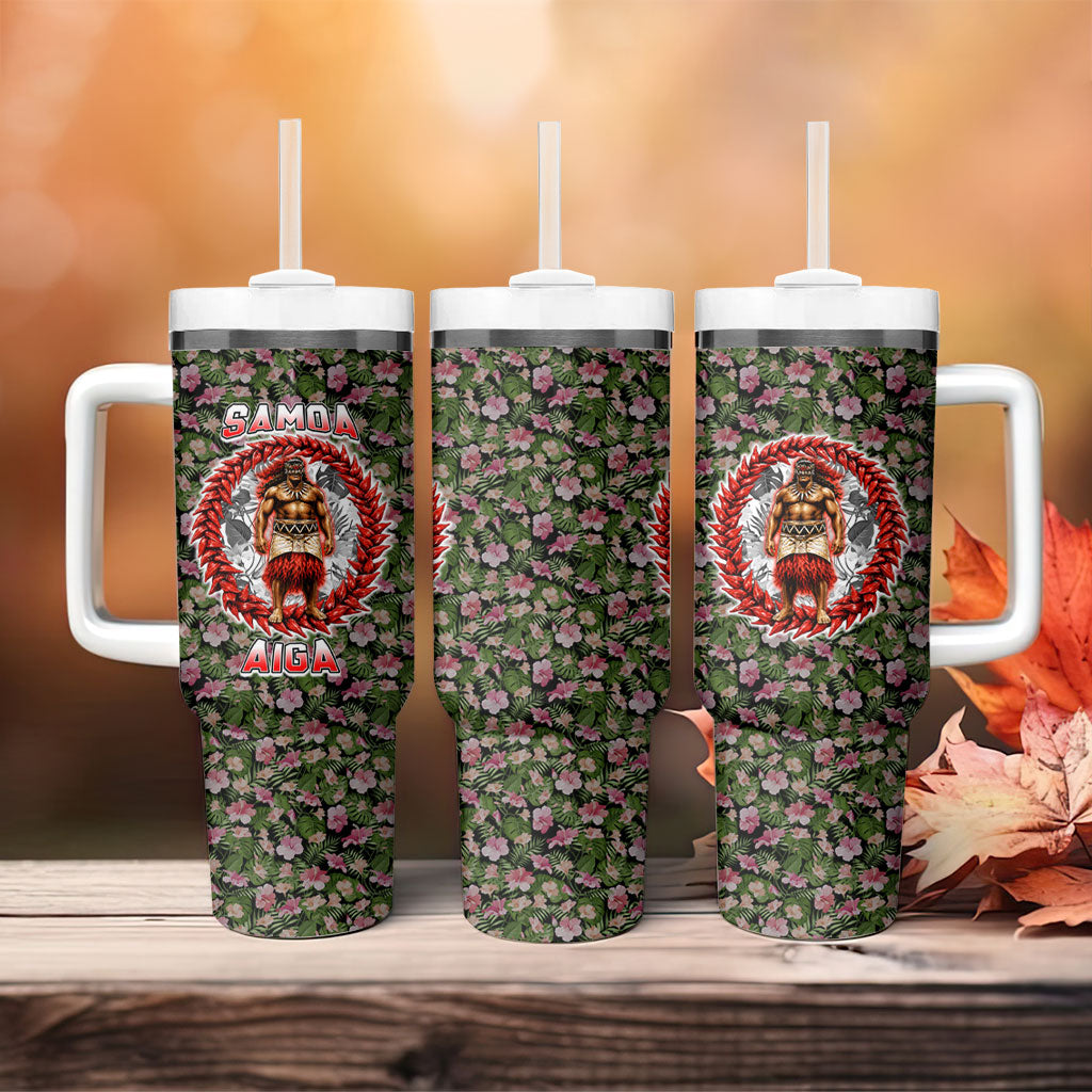 Samoa Aiga Polynesian Tumbler With Handle Tropical Floral Hibiscus Pattern Island Heritage