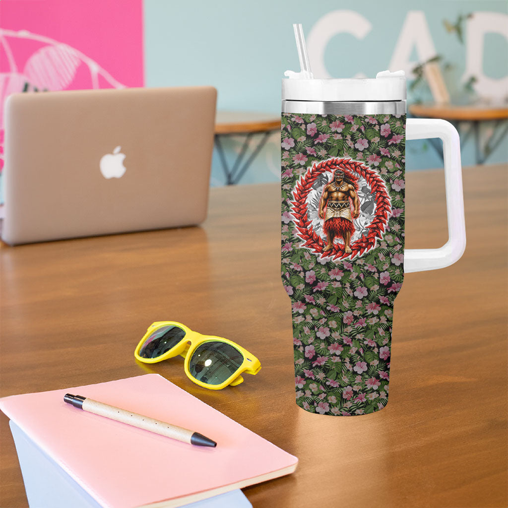 Samoa Aiga Polynesian Tumbler With Handle Tropical Floral Hibiscus Pattern Island Heritage
