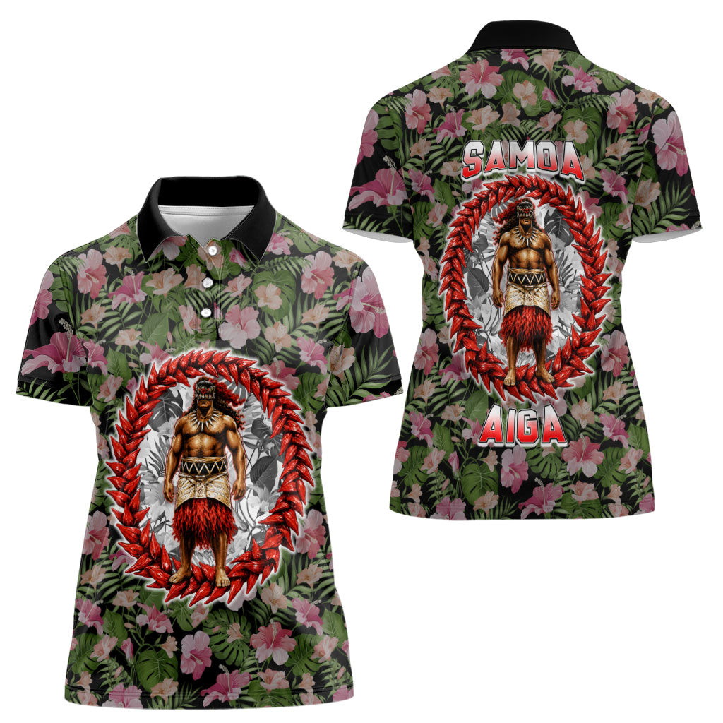 Samoa Aiga Polynesian Women Polo Shirt Tropical Floral Hibiscus Pattern Island Heritage