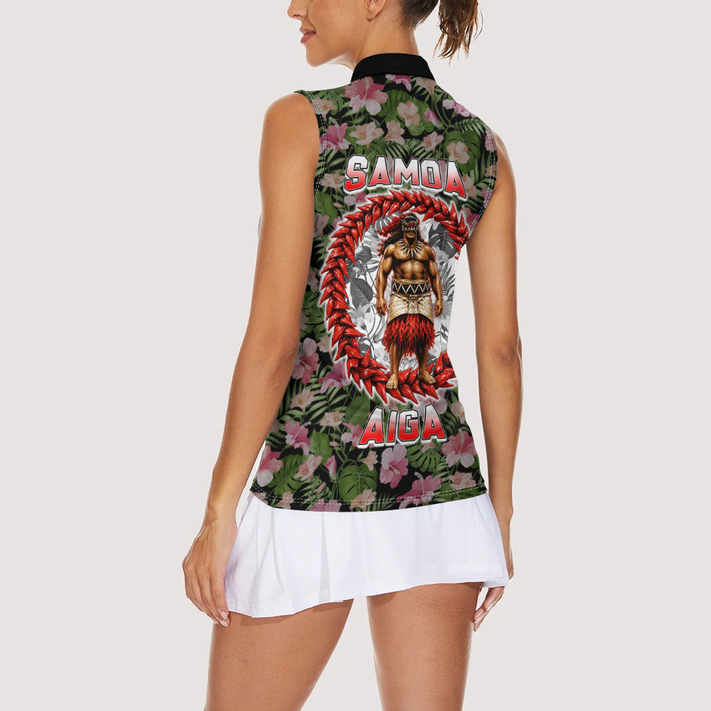 Samoa Aiga Polynesian Women Sleeveless Polo Shirt Tropical Floral Hibiscus Pattern Island Heritage