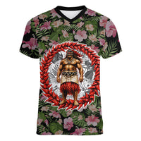 Samoa Aiga Polynesian Women V-Neck T-Shirt Tropical Floral Hibiscus Pattern Island Heritage