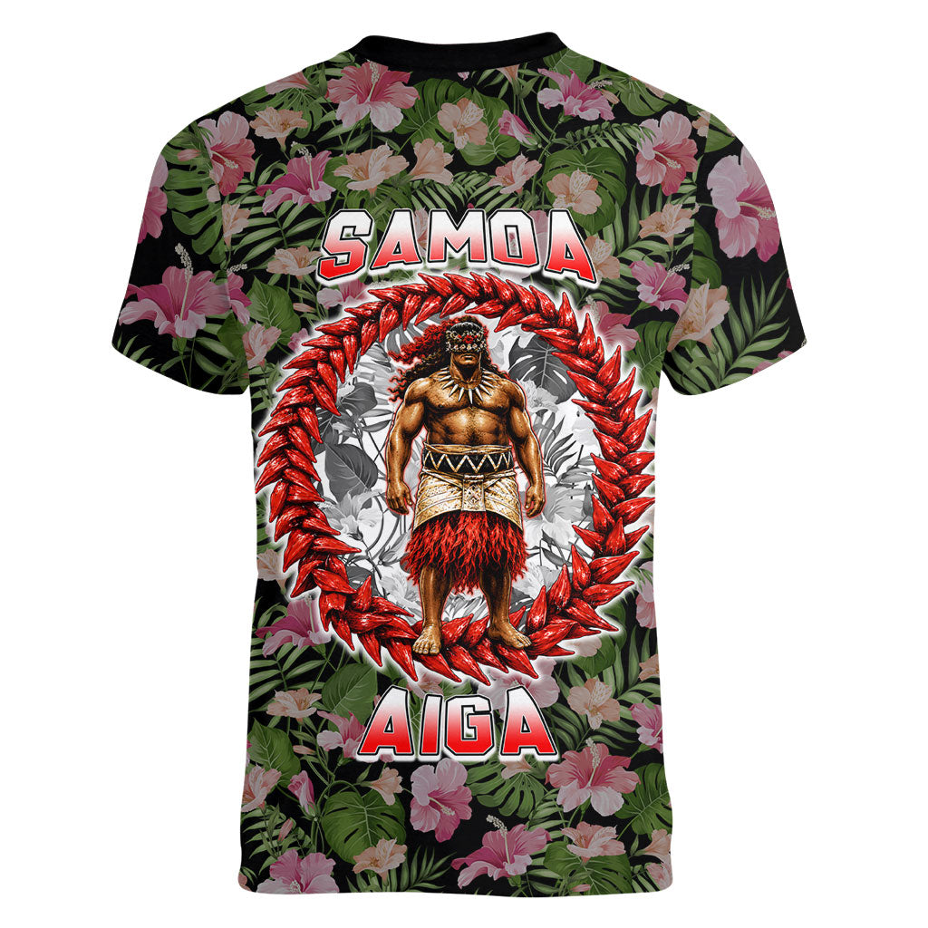 Samoa Aiga Polynesian Women V-Neck T-Shirt Tropical Floral Hibiscus Pattern Island Heritage