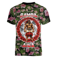 Samoa Aiga Polynesian Women V-Neck T-Shirt Tropical Floral Hibiscus Pattern Island Heritage