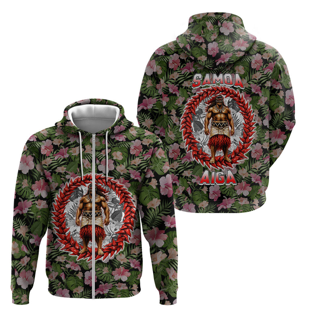 Samoa Aiga Polynesian Zip Hoodie Tropical Floral Hibiscus Pattern Island Heritage