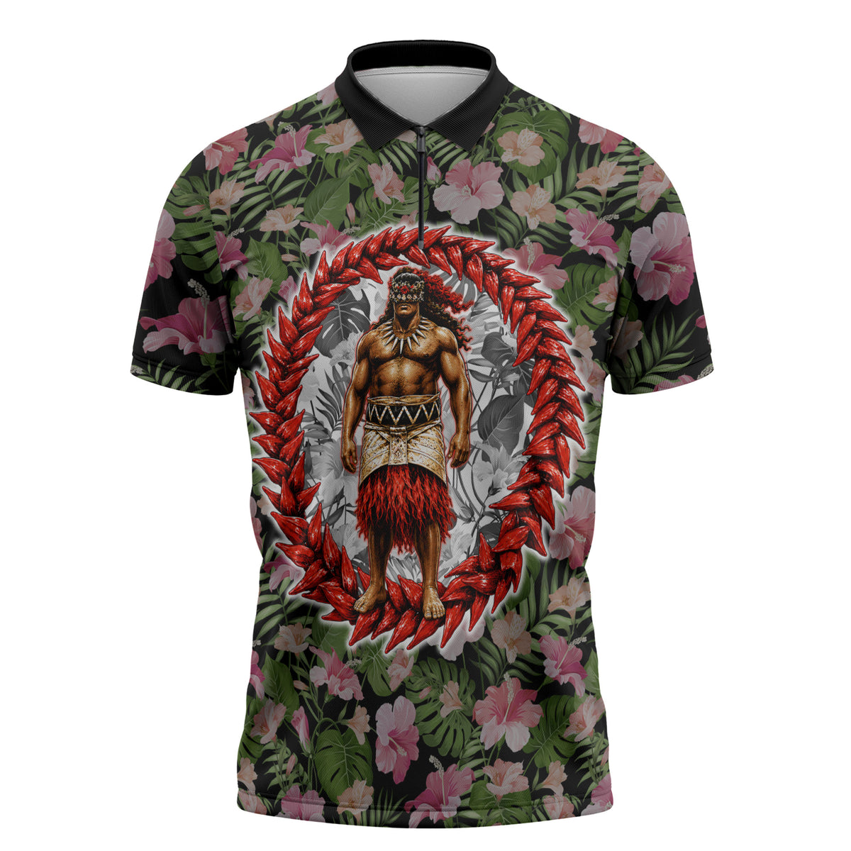 Samoa Aiga Polynesian Zipper Polo Shirt Tropical Floral Hibiscus Pattern Island Heritage