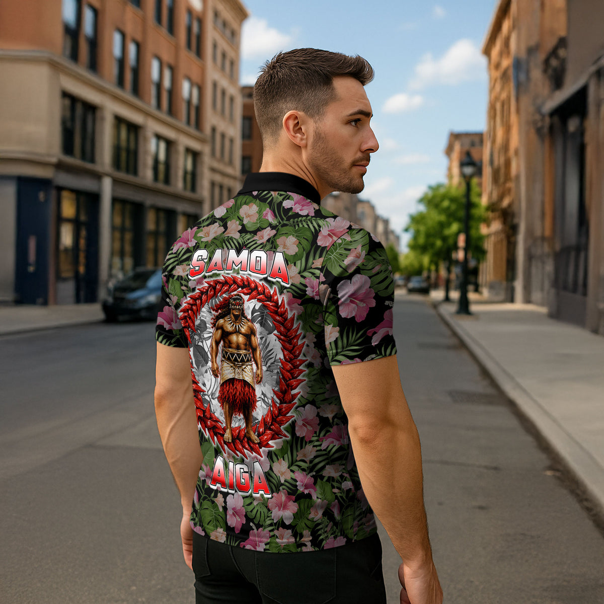 Samoa Aiga Polynesian Zipper Polo Shirt Tropical Floral Hibiscus Pattern Island Heritage