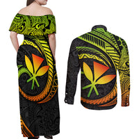 Hawaii Kanaka Maoli Couples Matching Off Shoulder Maxi Dress and Long Sleeve Button Shirts Polynesian Tornado Infusion Gradient TS04 - Polynesian Pride