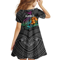 Hawaii Polynesian Family Matching Short Sleeve Bodycon Dress and Hawaiian Shirt with Tribal Hammerhead Sharks and Hibiscus Black TS04 - Polynesian Pride