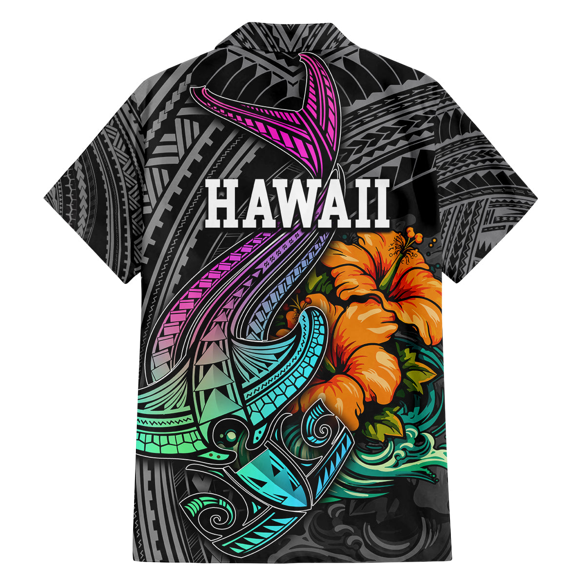 Hawaii Polynesian Family Matching Summer Maxi Dress and Hawaiian Shirt with Tribal Hammerhead Sharks and Hibiscus Black TS04 - Polynesian Pride