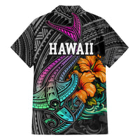 Hawaii Polynesian Family Matching Tank Maxi Dress and Hawaiian Shirt with Tribal Hammerhead Sharks and Hibiscus Black TS04 - Polynesian Pride