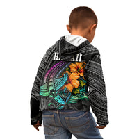 Hawaii Polynesian Kid Hoodie with Tribal Hammerhead Sharks and Hibiscus Black TS04 - Polynesian Pride