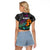 Hawaii Polynesian Raglan Cropped T Shirt with Tribal Hammerhead Sharks and Hibiscus Black TS04 - Polynesian Pride