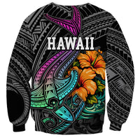Hawaii Polynesian Sweatshirt with Tribal Hammerhead Sharks and Hibiscus Black TS04 - Polynesian Pride