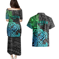 Zodiac Cancer Couples Matching Puletasi Dress and Hawaiian Shirt Polynesian in Gradient Blue TS04 - Polynesian Pride