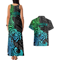 Zodiac Cancer Couples Matching Tank Maxi Dress and Hawaiian Shirt Polynesian in Gradient Blue TS04 - Polynesian Pride