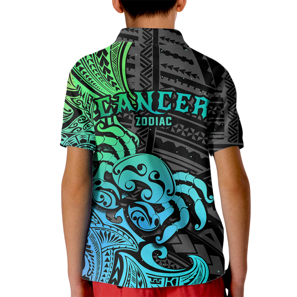 Zodiac Cancer Kid Polo Shirt Polynesian in Gradient Blue TS04 - Polynesian Pride