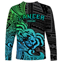 Zodiac Cancer Long Sleeve Shirt Polynesian in Gradient Blue TS04 - Polynesian Pride