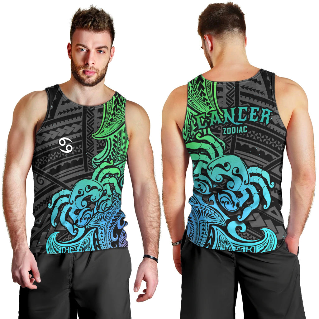 Zodiac Cancer Men Tank Top Polynesian in Gradient Blue TS04 - Polynesian Pride