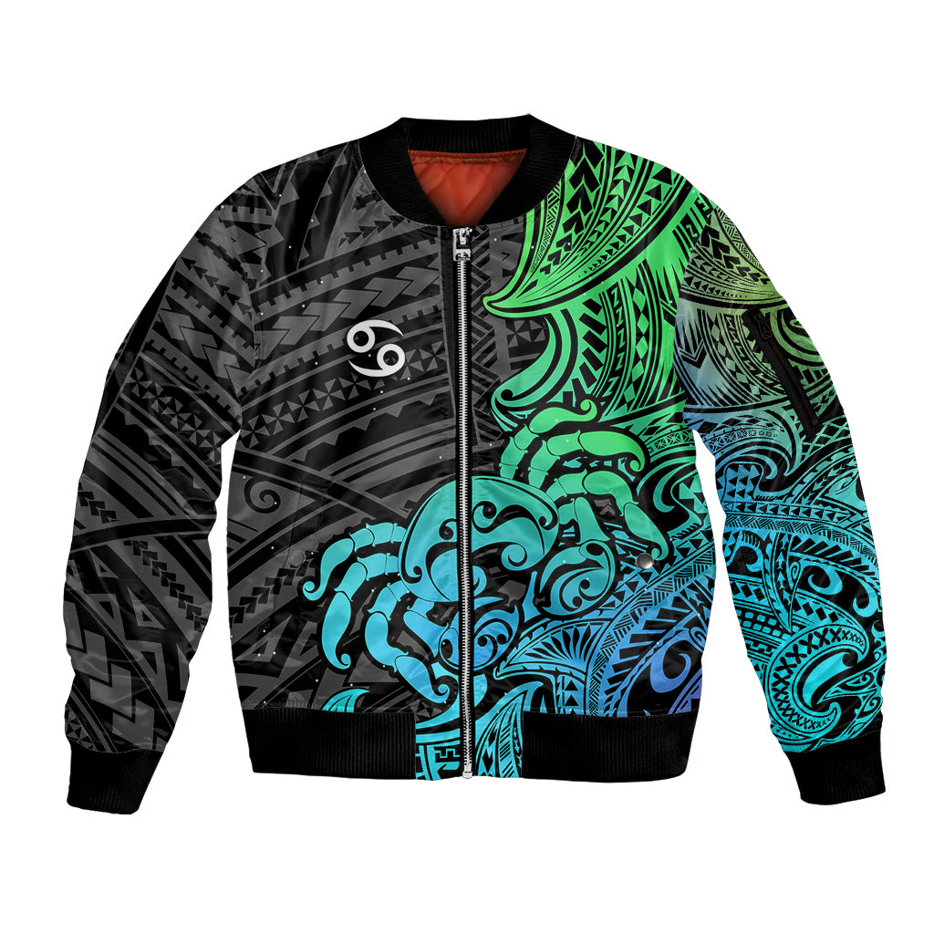 Zodiac Cancer Sleeve Zip Bomber Jacket Polynesian in Gradient Blue TS04 Unisex Gradient Blue - Polynesian Pride