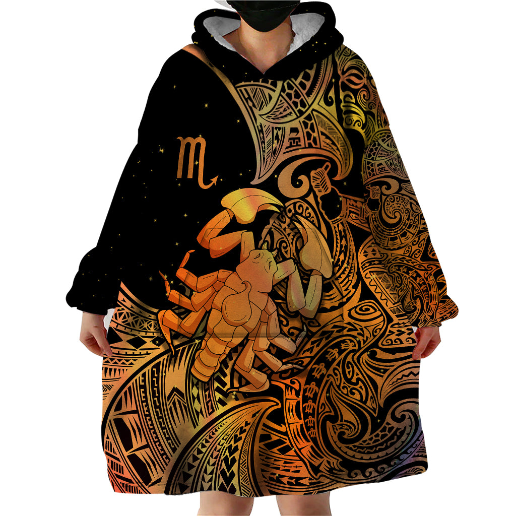 Zodiac Scorpio Wearable Blanket Hoodie Polynesian in Orange TS04 - Polynesian Pride