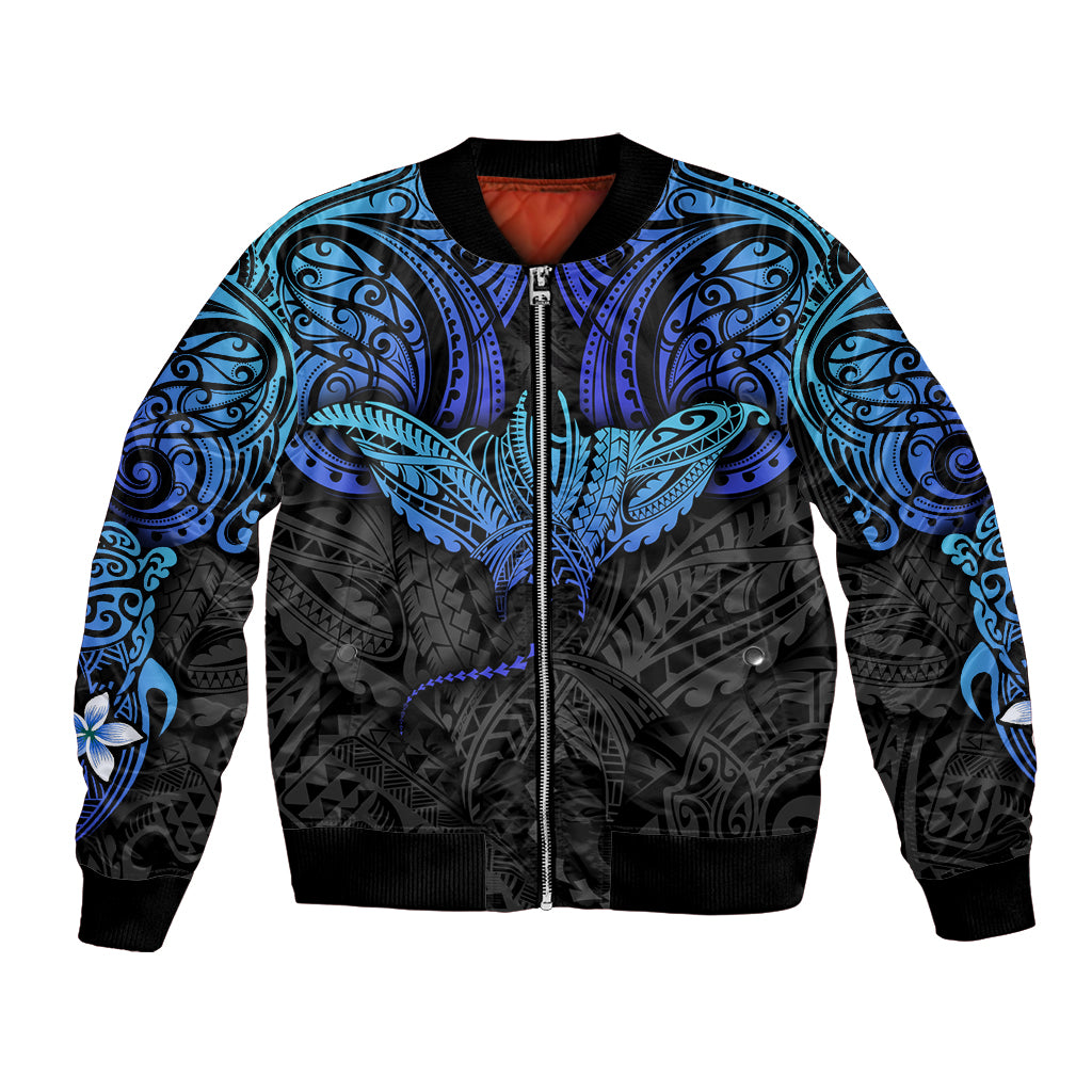 Polynesian Ray Pattern Bomber Jacket TS04 Unisex Black/Blue - Polynesian Pride
