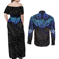 Polynesian Ray Pattern Couples Matching Off Shoulder Maxi Dress and Long Sleeve Button Shirt TS04 - Polynesian Pride