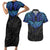 Polynesian Ray Pattern Couples Matching Short Sleeve Bodycon Dress and Hawaiian Shirt TS04 Black/Blue - Polynesian Pride