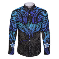 Polynesian Ray Pattern Family Matching Short Sleeve Bodycon Dress and Hawaiian Shirt TS04 Dad's Shirt - Long Sleeve Black/Blue - Polynesian Pride