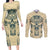 Polynesian Couples Matching Long Sleeve Bodycon Dress and Long Sleeve Button Shirts Warrior Skull with Tribal Patterns Tattoo Design TS04 Yellow - Polynesian Pride