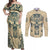 Polynesian Couples Matching Off Shoulder Maxi Dress and Long Sleeve Button Shirts Warrior Skull with Tribal Patterns Tattoo Design TS04 Yellow - Polynesian Pride