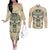 Polynesian Couples Matching Off The Shoulder Long Sleeve Dress and Long Sleeve Button Shirts Warrior Skull with Tribal Patterns Tattoo Design TS04 Yellow - Polynesian Pride