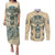 Polynesian Couples Matching Puletasi Dress and Long Sleeve Button Shirts Warrior Skull with Tribal Patterns Tattoo Design TS04 Yellow - Polynesian Pride