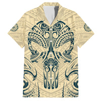 Polynesian Family Matching Off Shoulder Long Sleeve Dress and Hawaiian Shirt Warrior Skull with Tribal Patterns Tattoo Design TS04 Dad's Shirt - Short Sleeve Yellow - Polynesian Pride