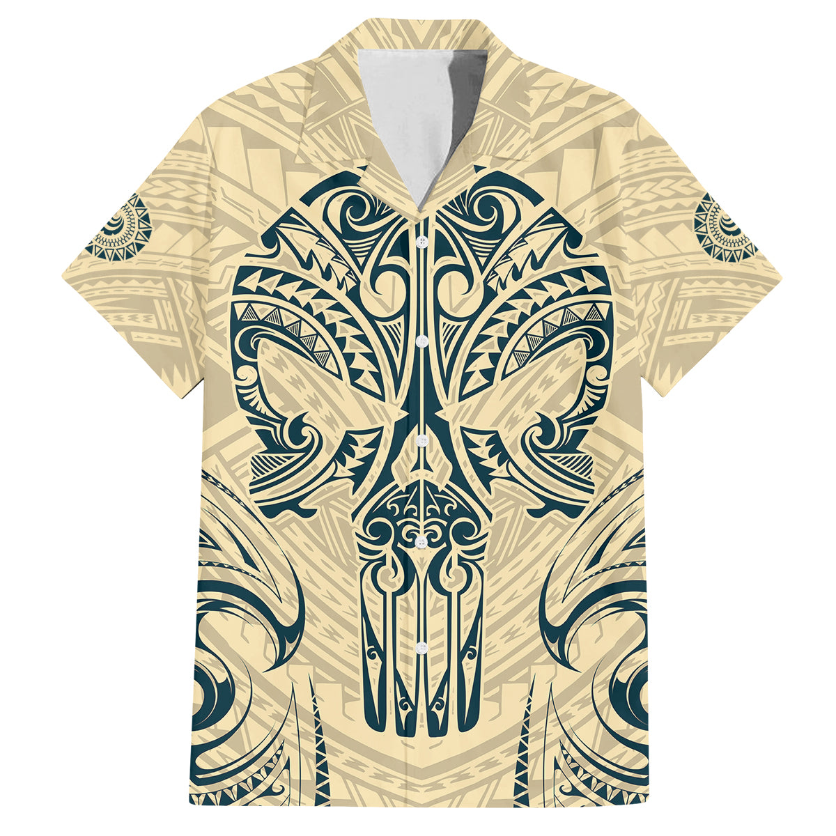 Polynesian Family Matching Summer Maxi Dress and Hawaiian Shirt Warrior Skull with Tribal Patterns Tattoo Design TS04 Dad's Shirt - Short Sleeve Yellow - Polynesian Pride