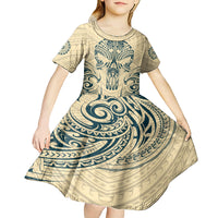 Polynesian Kid Short Sleeve Dress Warrior Skull with Tribal Patterns Tattoo Design TS04 - Polynesian Pride