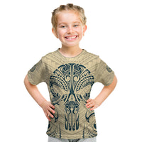 Polynesian Kid T Shirt Warrior Skull with Tribal Patterns Tattoo Design TS04 Yellow - Polynesian Pride