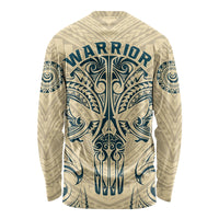 Polynesian Long Sleeve Shirt Warrior Skull with Tribal Patterns Tattoo Design TS04 - Polynesian Pride