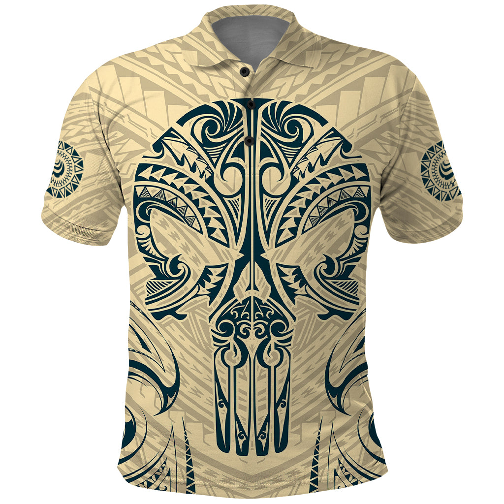 Polynesian Polo Shirt Warrior Skull with Tribal Patterns Tattoo Design TS04 Yellow - Polynesian Pride
