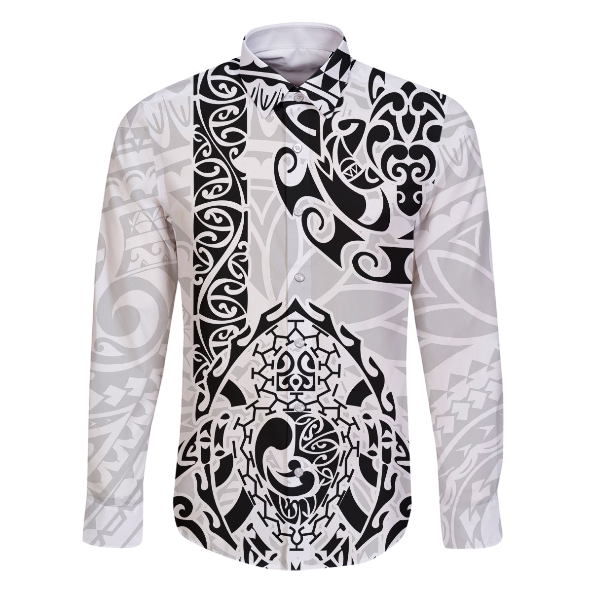 Hawaii Family Matching Long Sleeve Bodycon Dress and Hawaiian Shirt with Polynesian Turtle TS04 Dad's Shirt - Long Sleeve Black White - Polynesian Pride