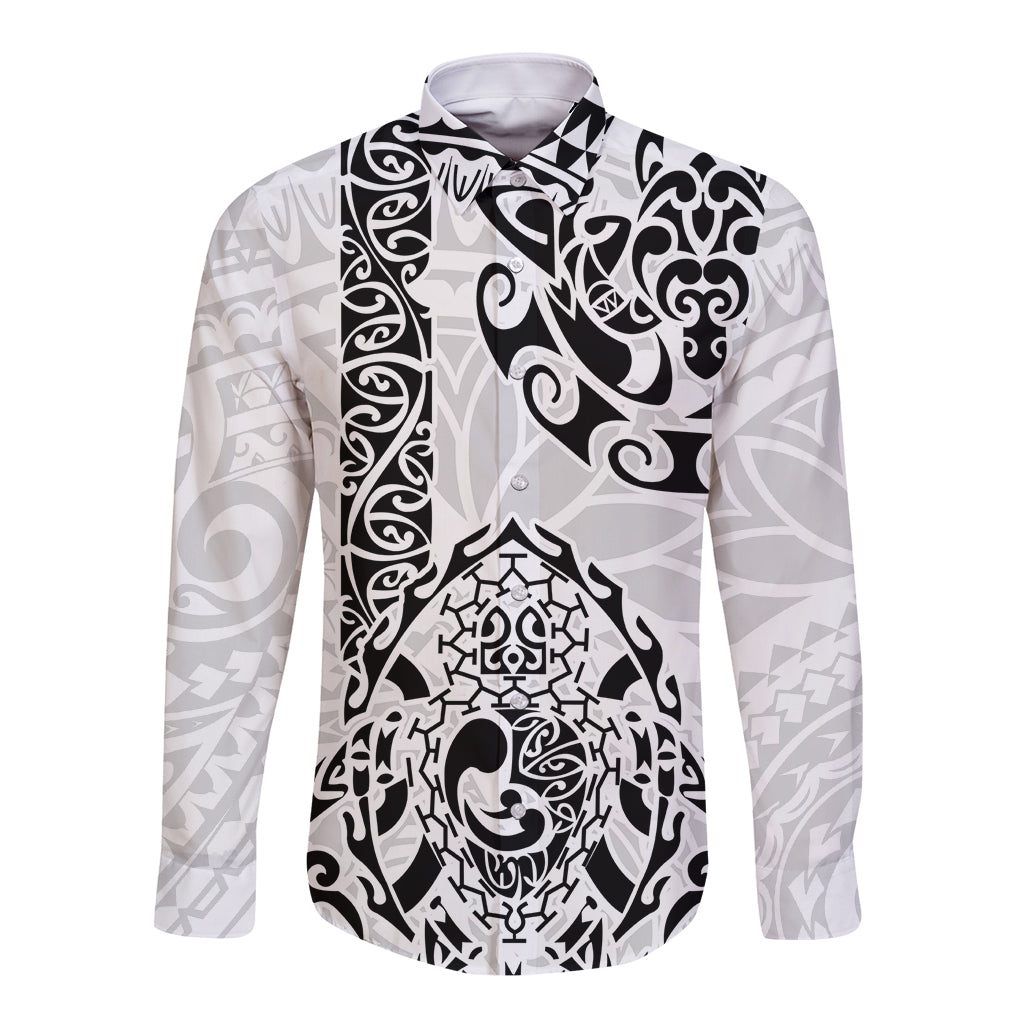 Hawaii Long Sleeve Button Shirt with Polynesian Turtle TS04 Unisex Black/White - Polynesian Pride